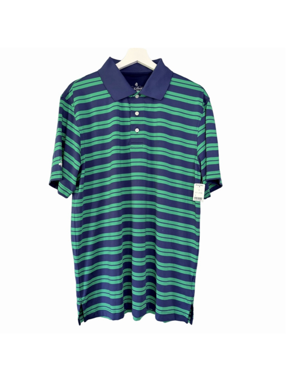Brooks Brothers New Performance Series Polo Shirt Men's Large Navy Green Striped